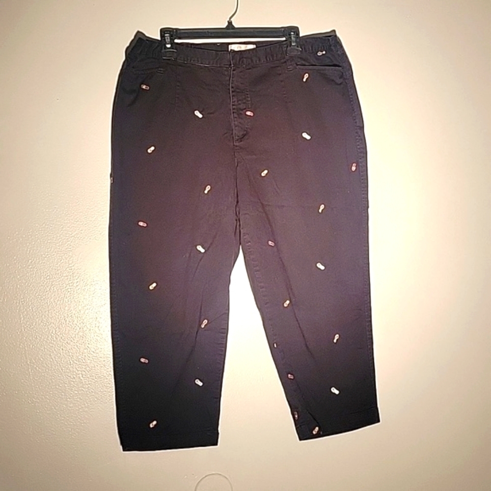 Christopher & Banks Black Capris sprinkled with Small Shoes, Size: 16W